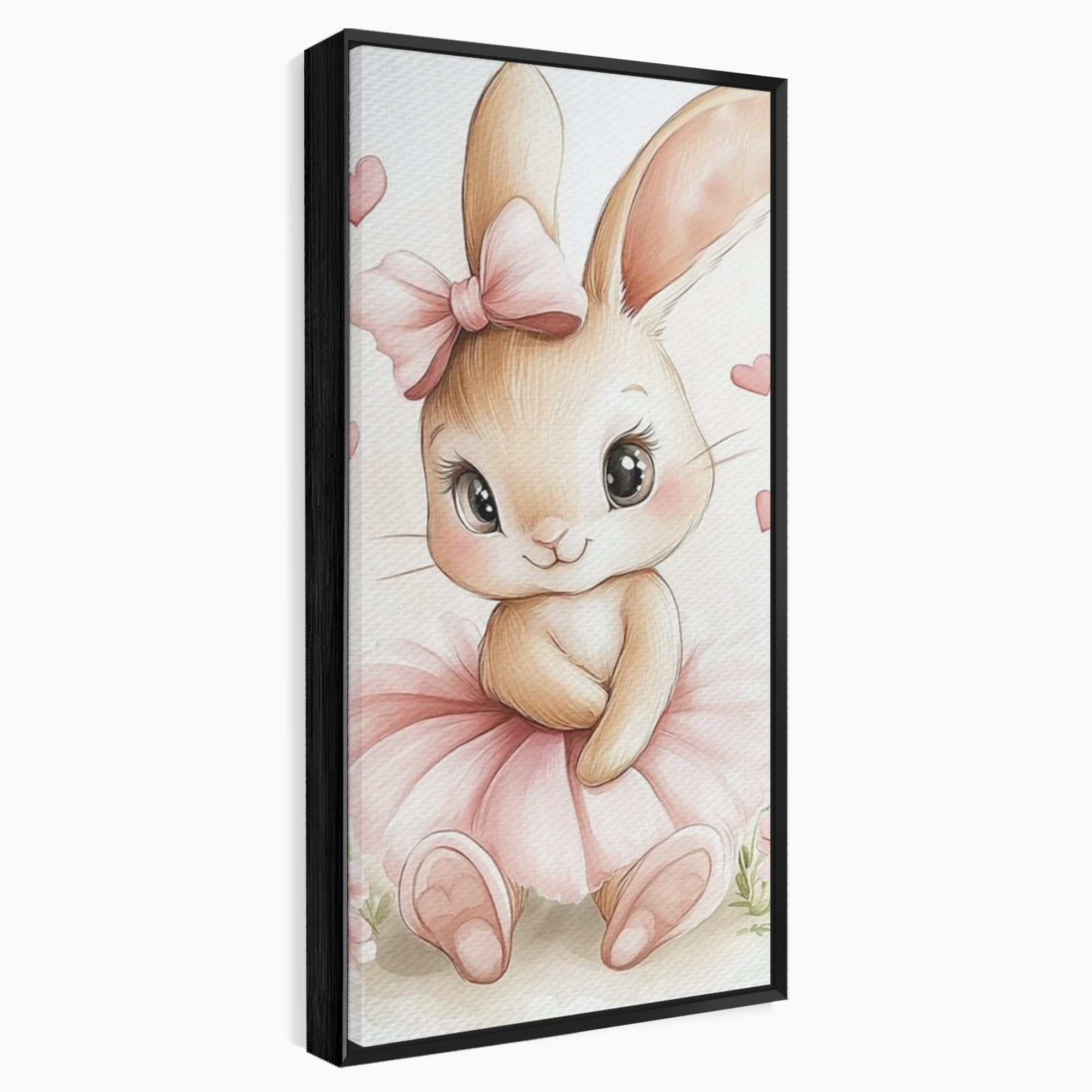 Tablou canvas cu ilustratie cu iepuras balerina, in rama de aluminiu negru